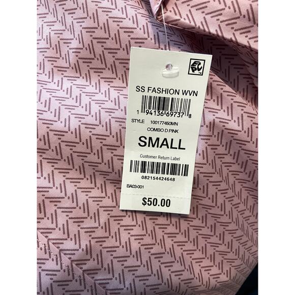 Alfani Men's Small Short Sleeve Button-Up Cotton Shirt Pink Geo Print NEW - Picture 10 of 10